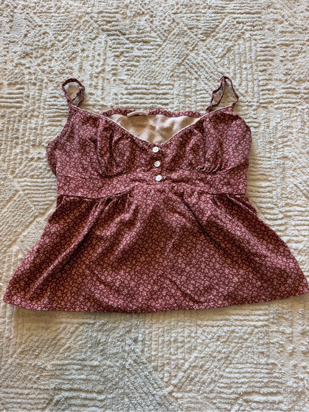 J.Galt Floral Babydoll Cami Top Burgundy Tie Back One Size